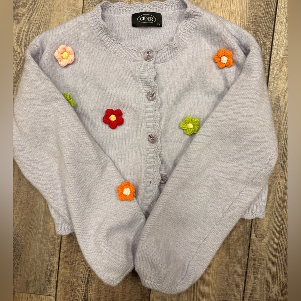 Cider Lavender Cardigan with Floral Accents